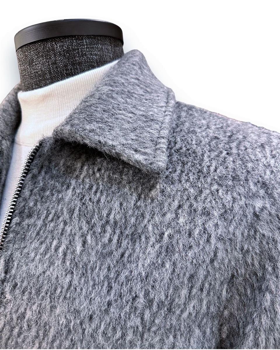 Standart Fit Yün Karışımlı Gri Kısa Alpaca Mont - Image 3