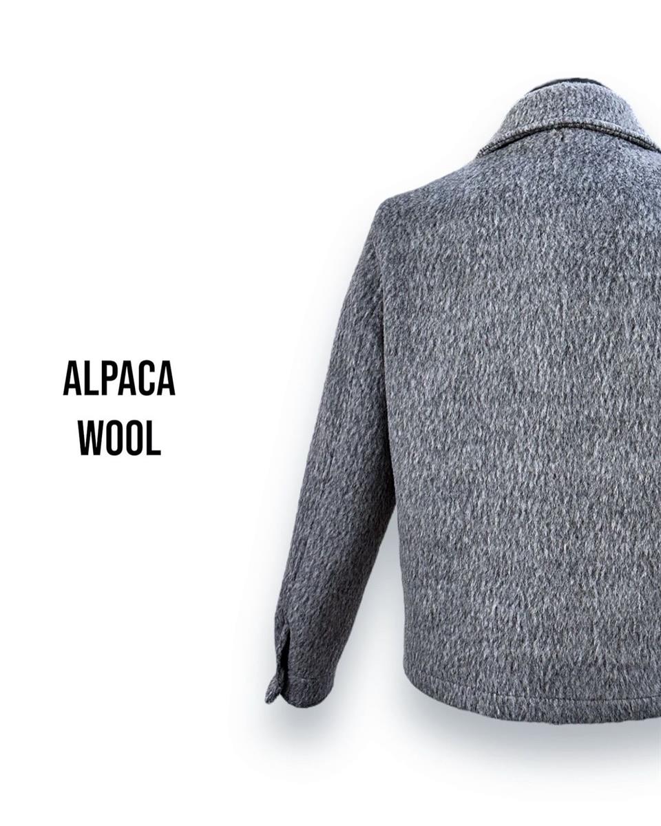 Standart Fit Yün Karışımlı Gri Kısa Alpaca Mont - Image 4