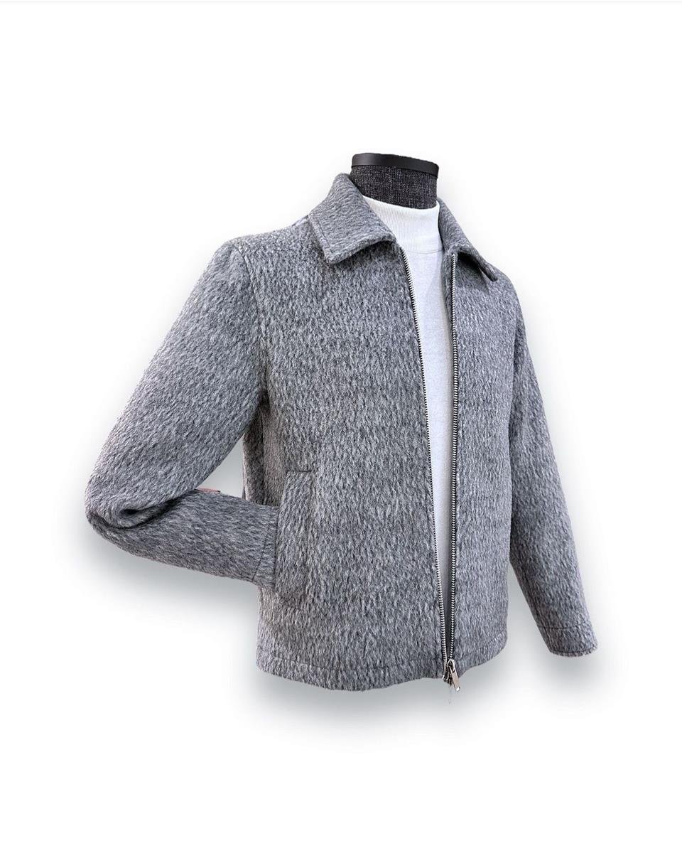 Standart Fit Yün Karışımlı Gri Kısa Alpaca Mont - Image 5