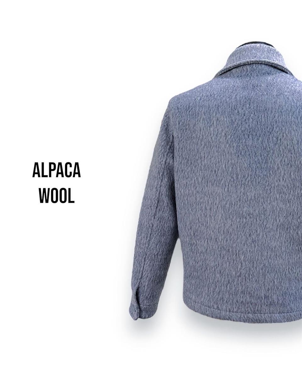 Standart Fit Yün Karışımlı Mavi Kısa Alpaca Mont - Image 6