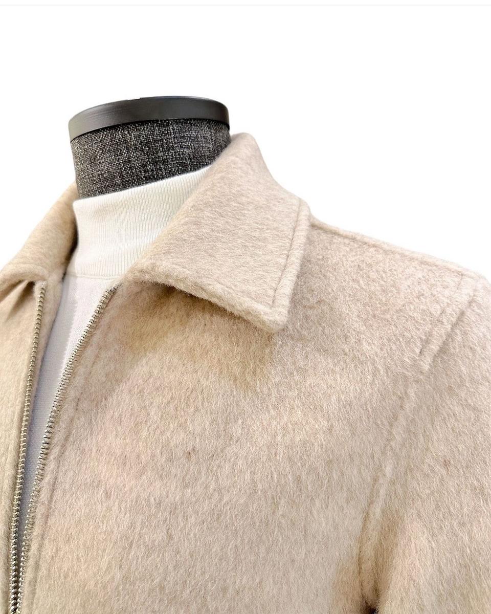 Standart Fit Yün Karışımlı Bej Kısa Alpaca Mont - Image 4