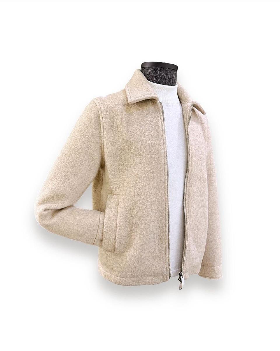 Standart Fit Yün Karışımlı Bej Kısa Alpaca Mont - Image 6