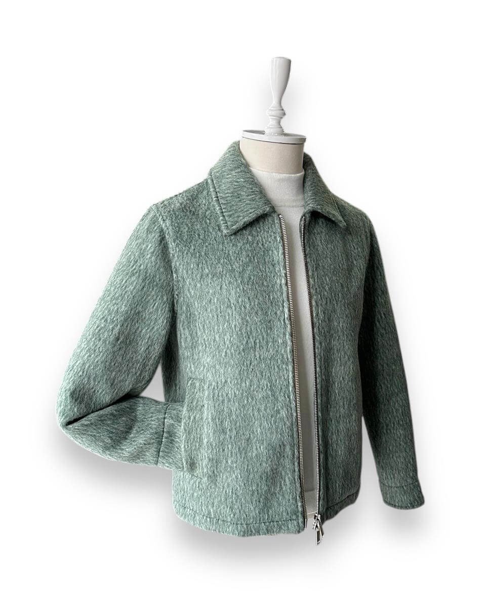 Standart Fit Yün Karışımlı Yeşil Kısa Alpaca Mont - Image 3