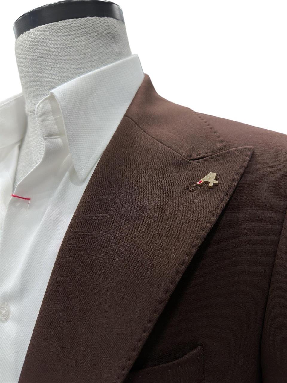 Slim Fit Likralı Kumaş Kahverengi Boost Takım Elbise - Image 2