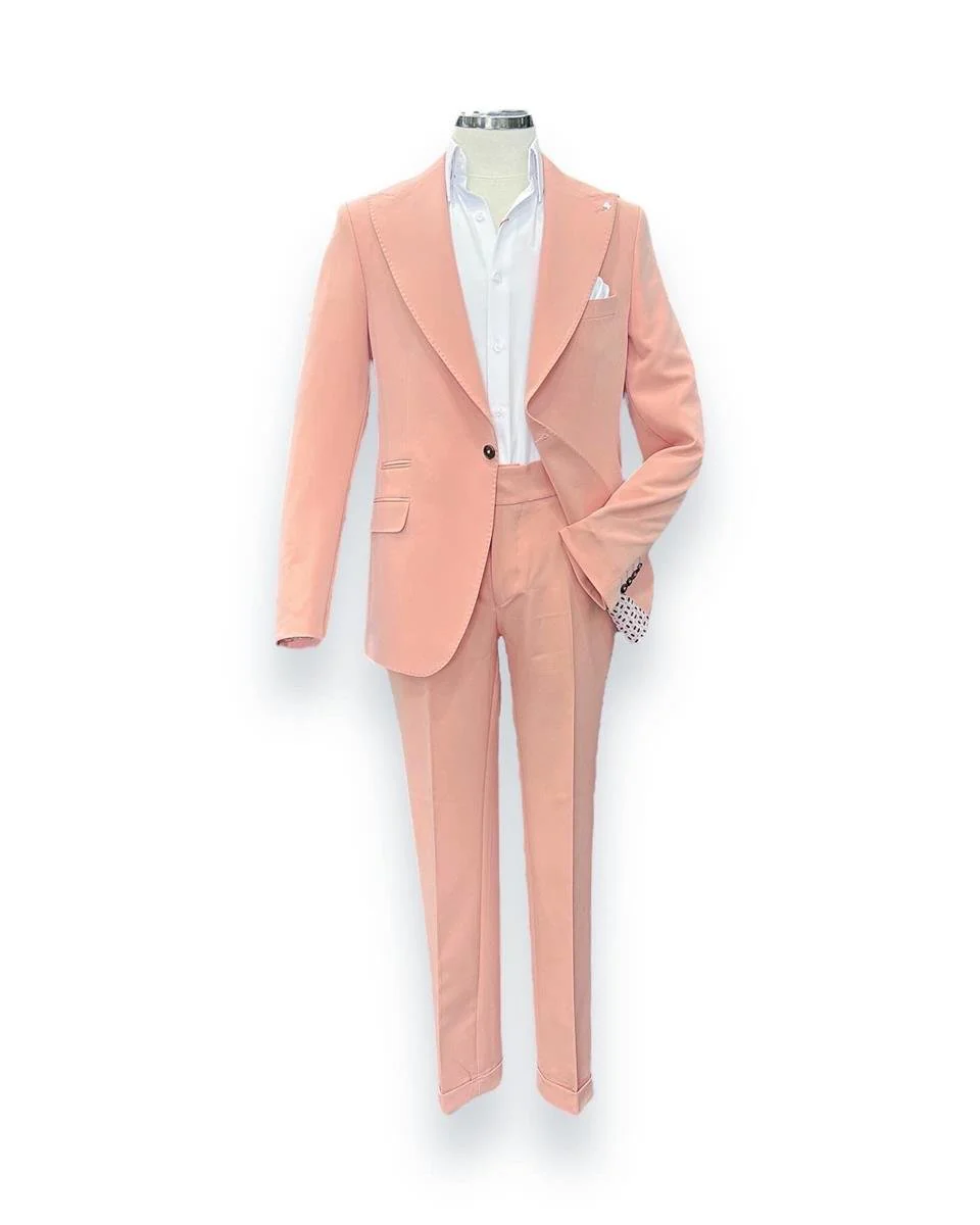 Slim Fit Likralı Kumaş Pembe Boost Takım Elbise