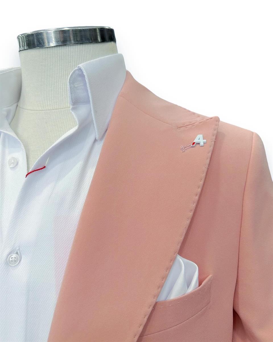 Slim Fit Likralı Kumaş Pembe Boost Takım Elbise - Image 3