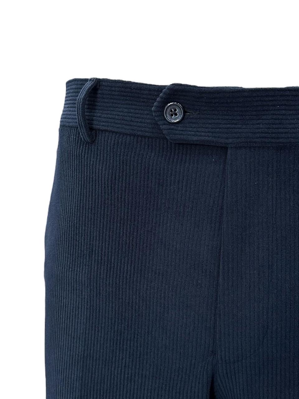 Standart Fit İtalyan Kumaş Lacivert Fitilli Kadife Pantolon - Image 3