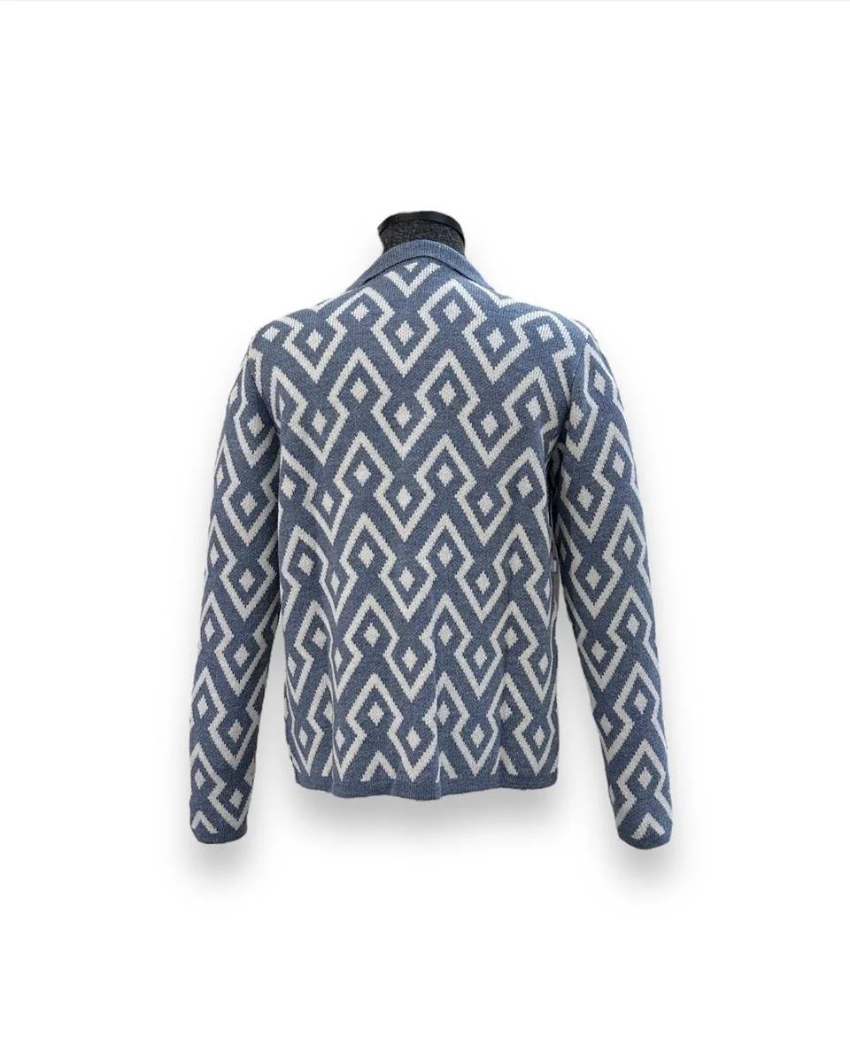 Slim Fit Örgü Desenli Mavi Flava Hırka - Image 4
