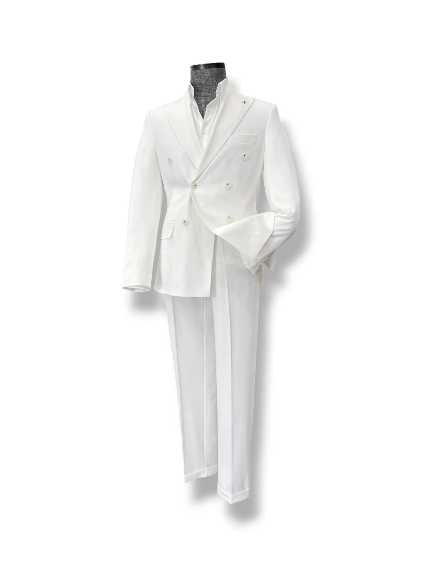 Slim Fit Likralı Çift Yırtmaç Kruvaze Beyaz Form Takım Elbise