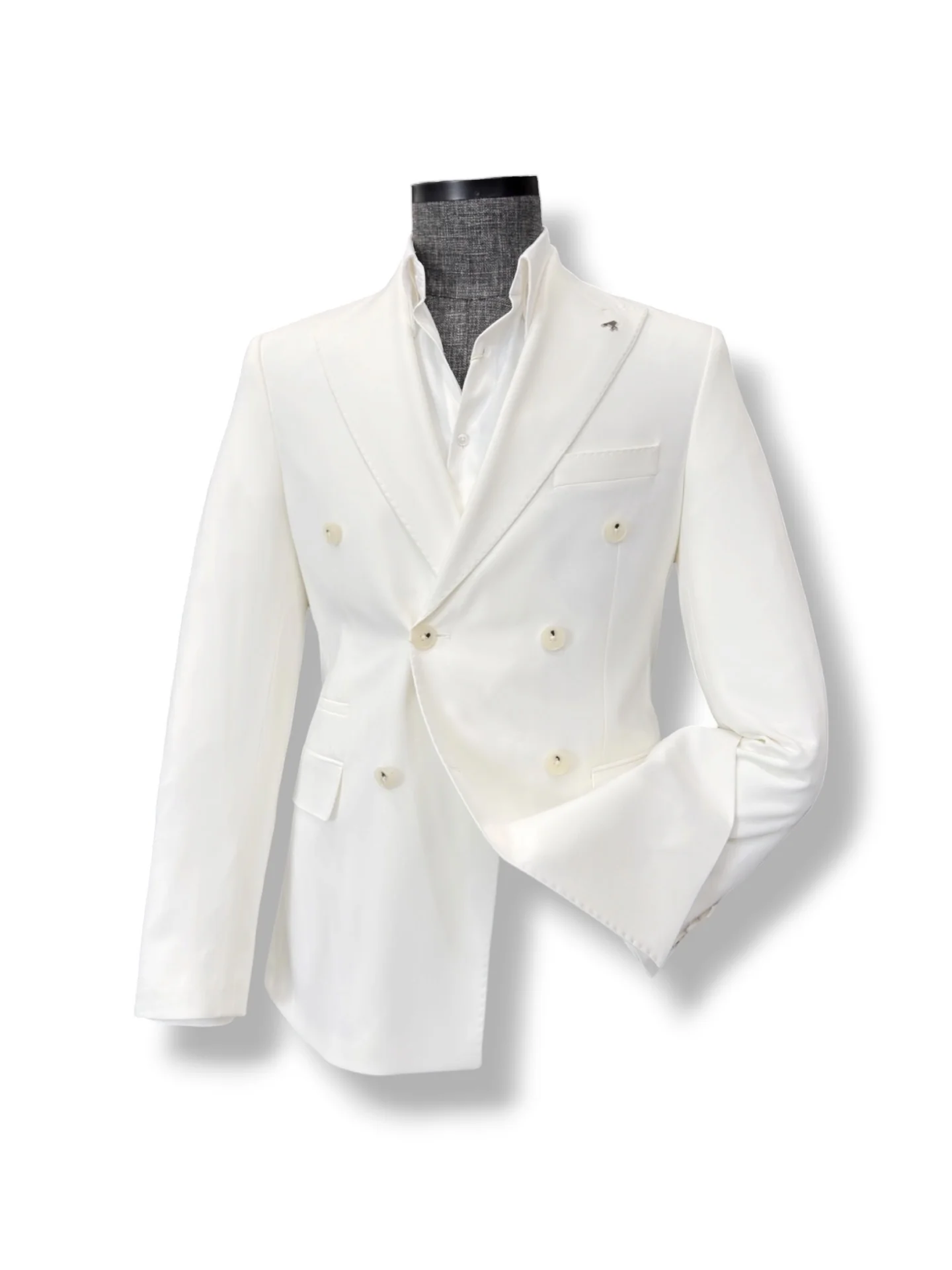 Slim Fit Likralı Çift Yırtmaç Kruvaze Beyaz Form Takım Elbise - Image 2