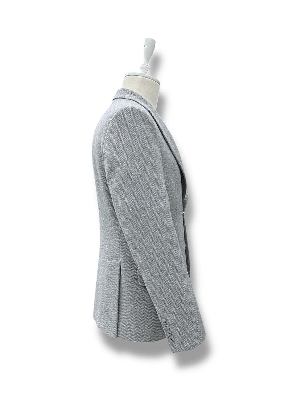 Gri Standart Fit Balıksırtı Yün Ceket - Image 2