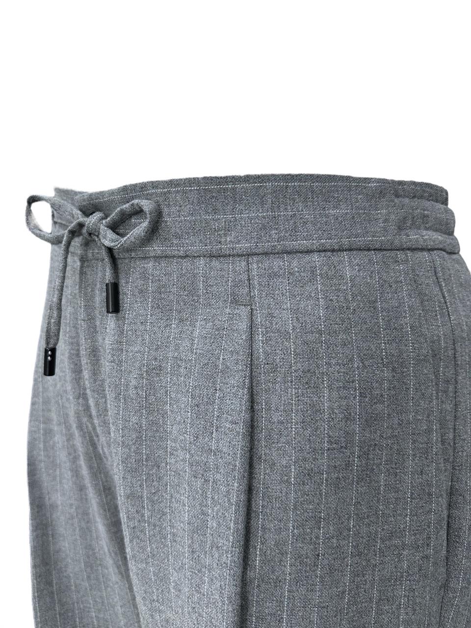 Gri Slim Fit Çizgili Jogger Yün Pantolon - Image 3