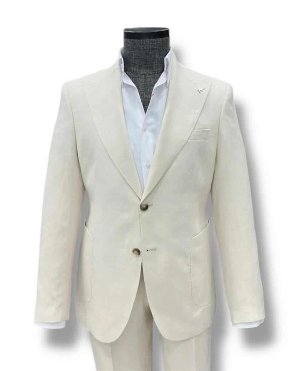 Standart Fit Torba Cep Bej Ham Keten Takım Elbise - Image 2