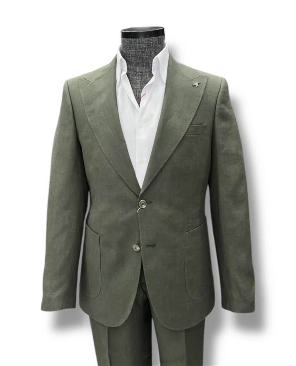 Standart Fit Torba Cep Haki Ham Keten Takım Elbise - Image 2