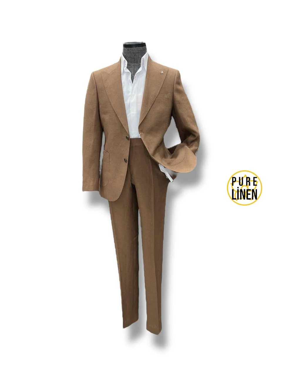 Standart Fit Torba Cep Kahverengi Ham Keten Takım Elbise