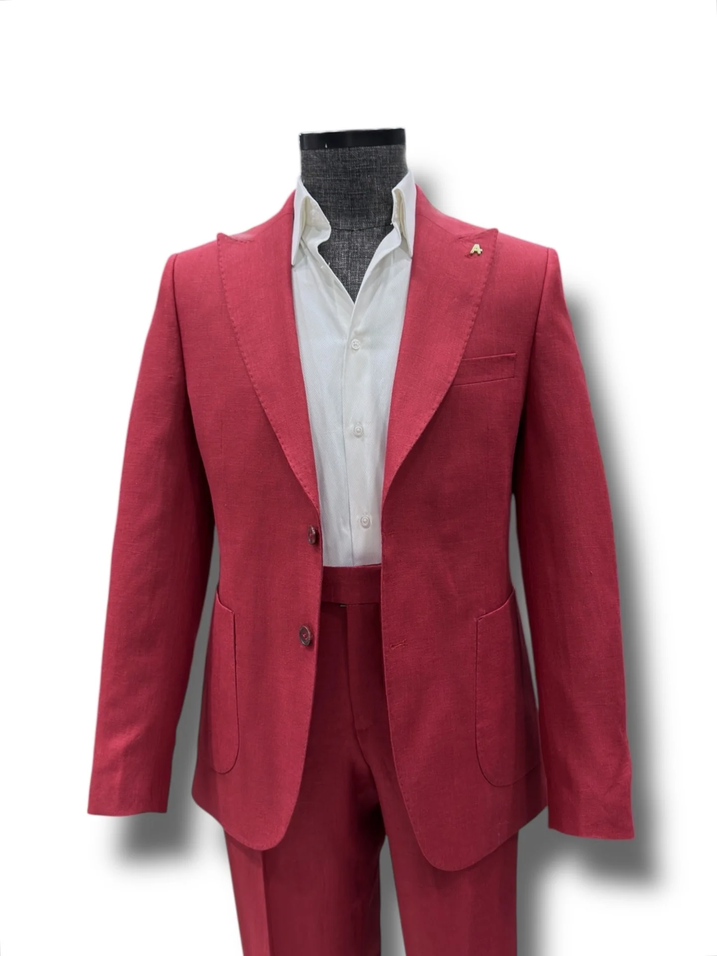 Standart Fit Torba Cep Kırmızı Ham Keten Takım Elbise - Image 2