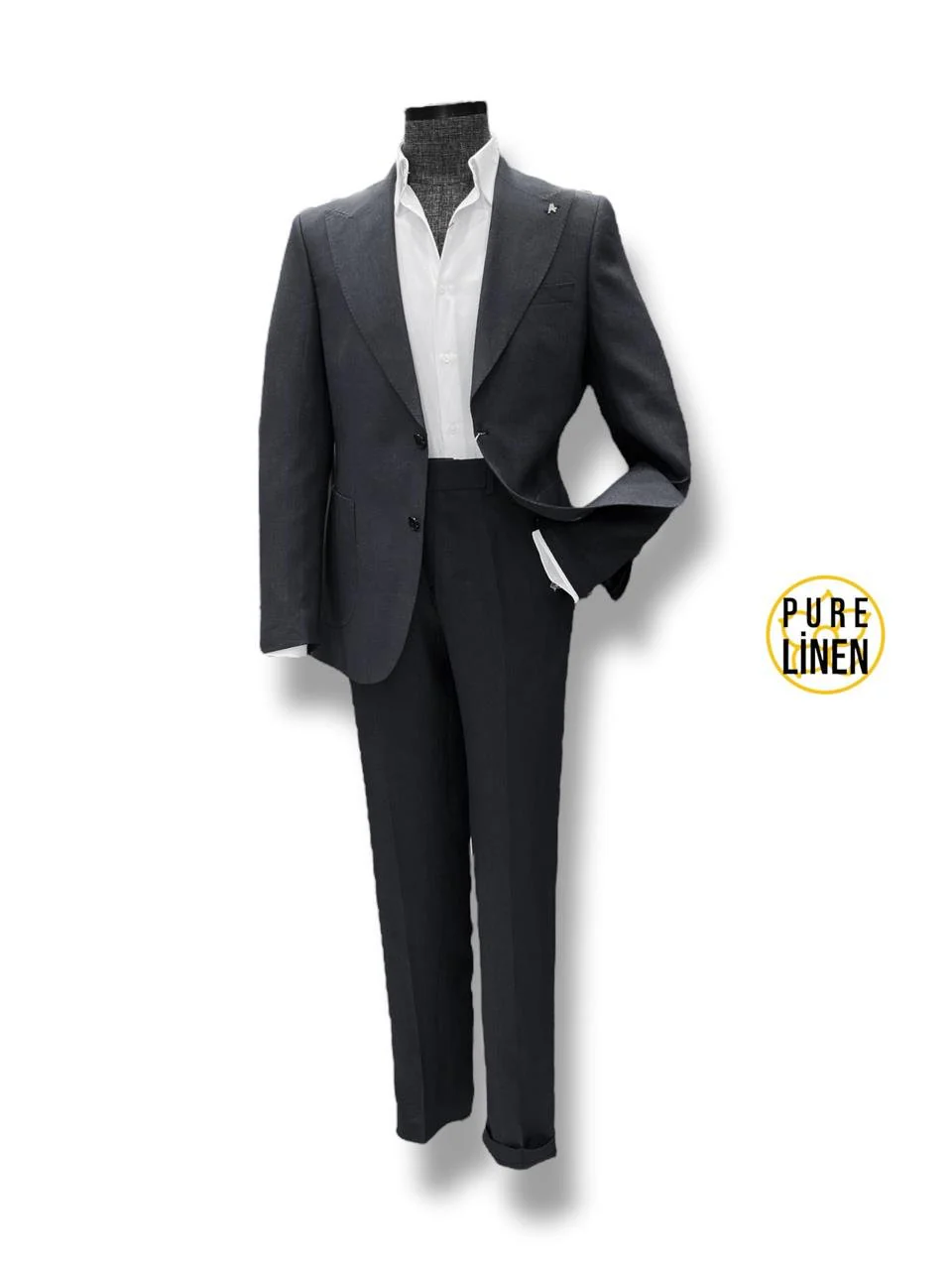 Standart Fit Torba Cep Siyah Ham Keten Takım Elbise