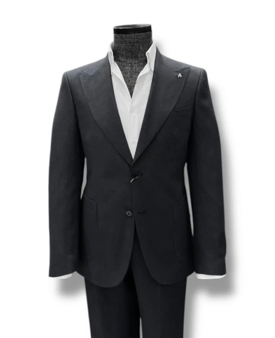 Standart Fit Torba Cep Siyah Ham Keten Takım Elbise - Image 2