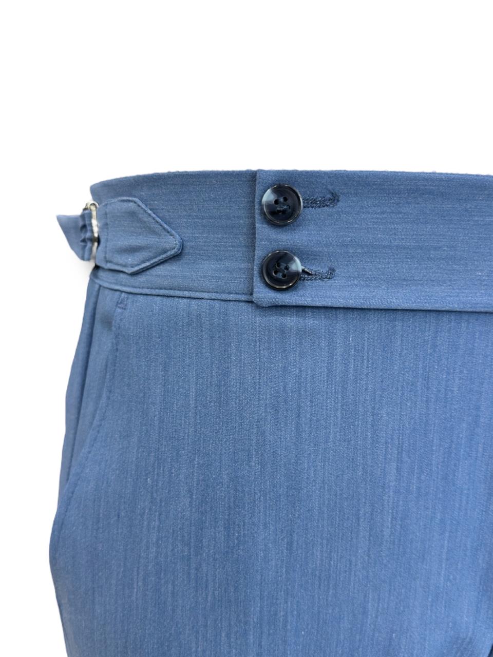 Slim Fit Yandan Kemerli Mavi Likralı Kemerli Pantolon - Image 3