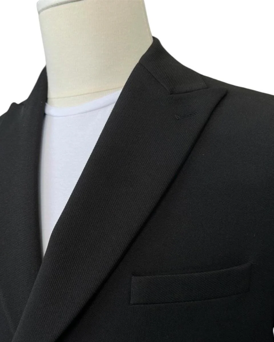 Slim Fit Siyah Likralı Erkek Kruvaze Ceket - Image 2