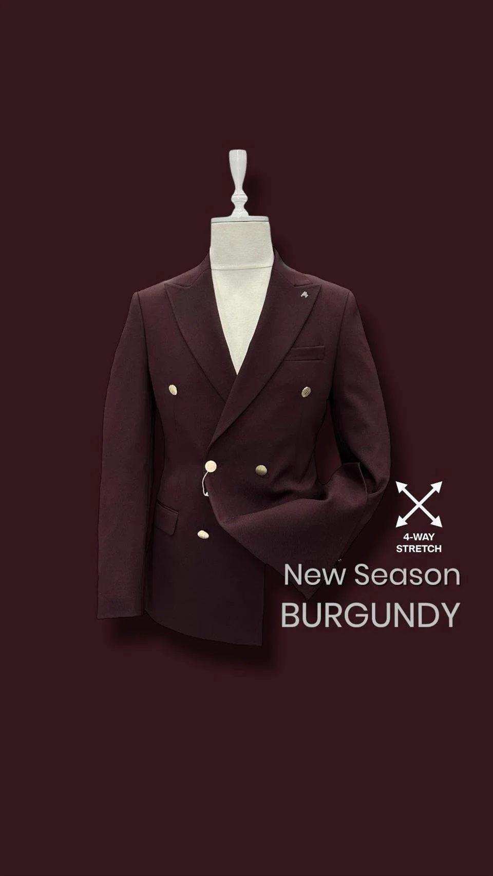 Slim Fit Bordo Likralı Erkek Kruvaze Ceket - Image 2