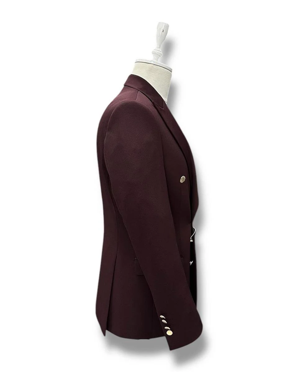 Slim Fit Bordo Likralı Erkek Kruvaze Ceket - Image 4