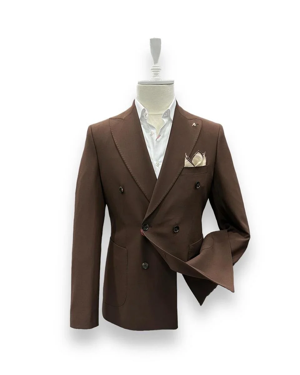 Modern Fit Torba Cep Punto Dikişli Kahverengi Limerick Takım Elbise - Image 2