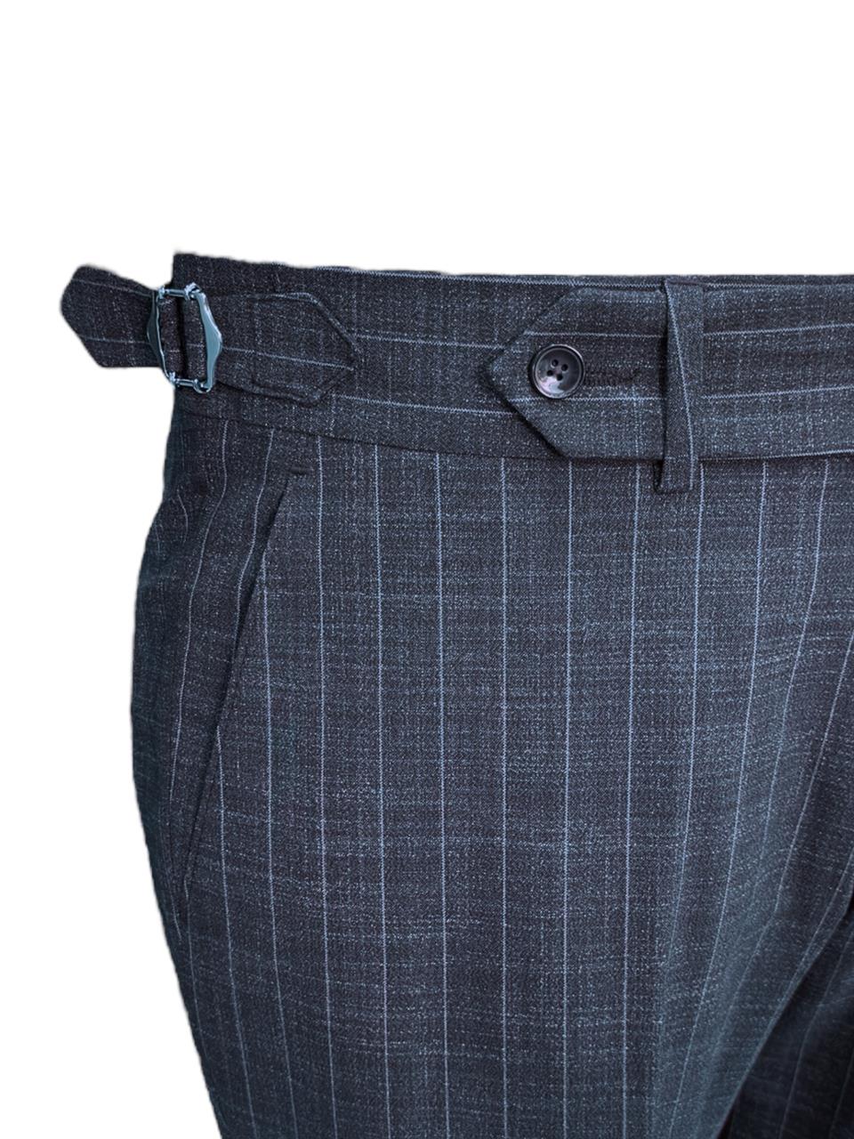 Slim Fit Çizgili Lacivert Lord Takım Elbise - Image 3