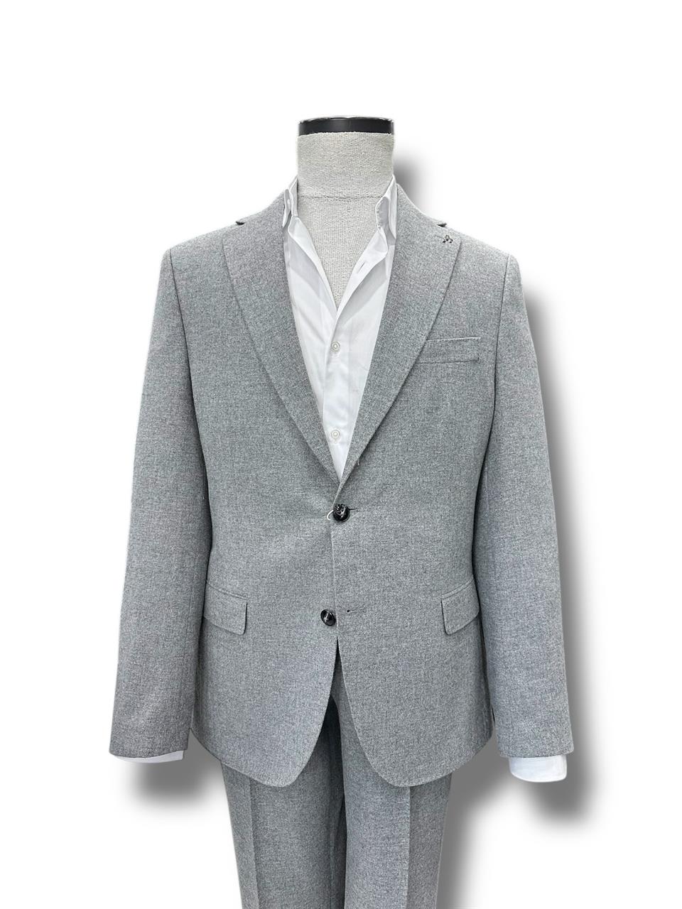 Slim Fit Yün Karışımlı Gri Erkek Loren Takım Elbise - Image 2