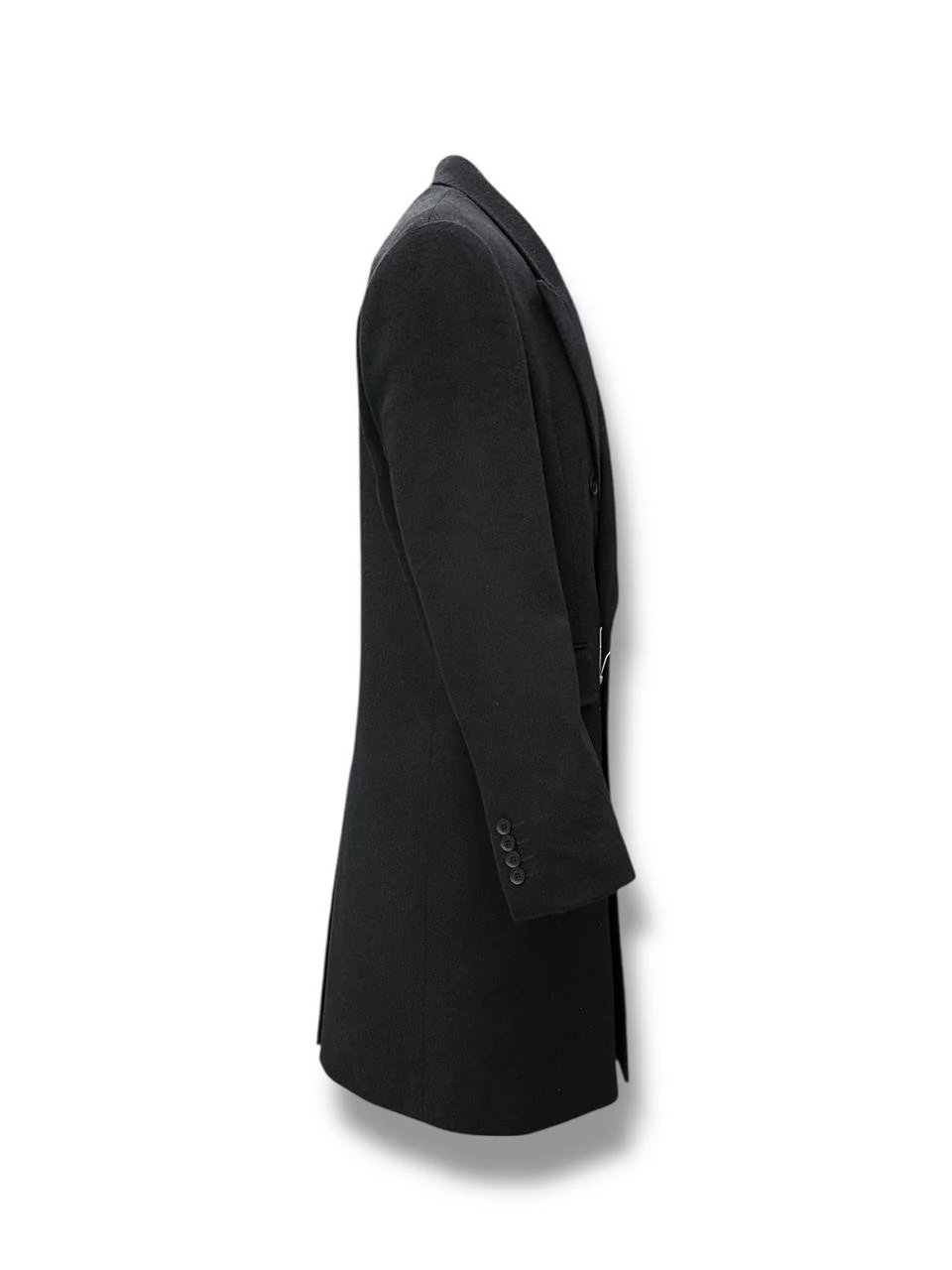 Slim Fit  Yün Karışımlı Kruvaze Siyah Majestic Palto - Image 3