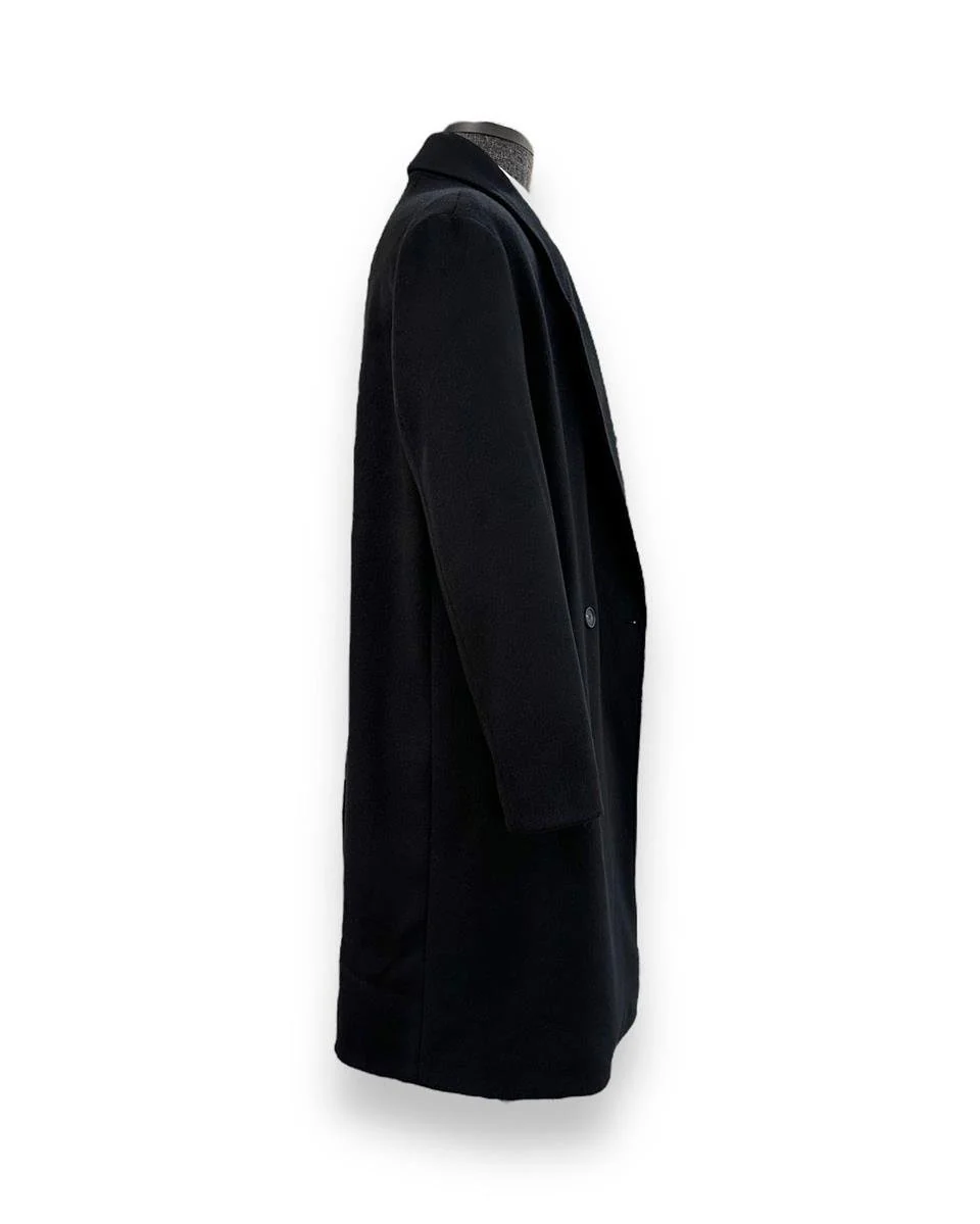 Oversize Kruvaze Kaşe Siyah Mattia Kaban - Image 4