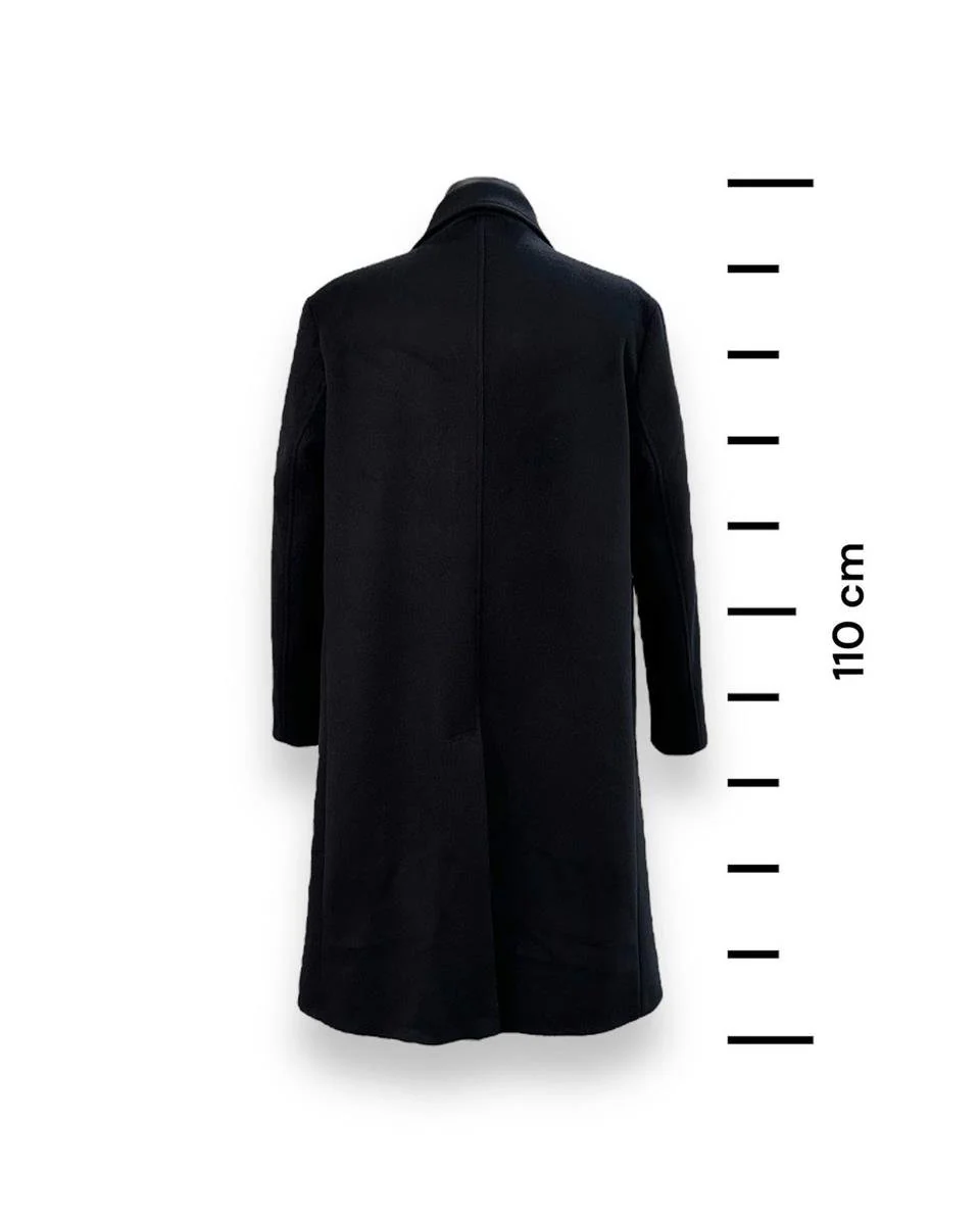 Oversize Kruvaze Kaşe Siyah Mattia Kaban - Image 5