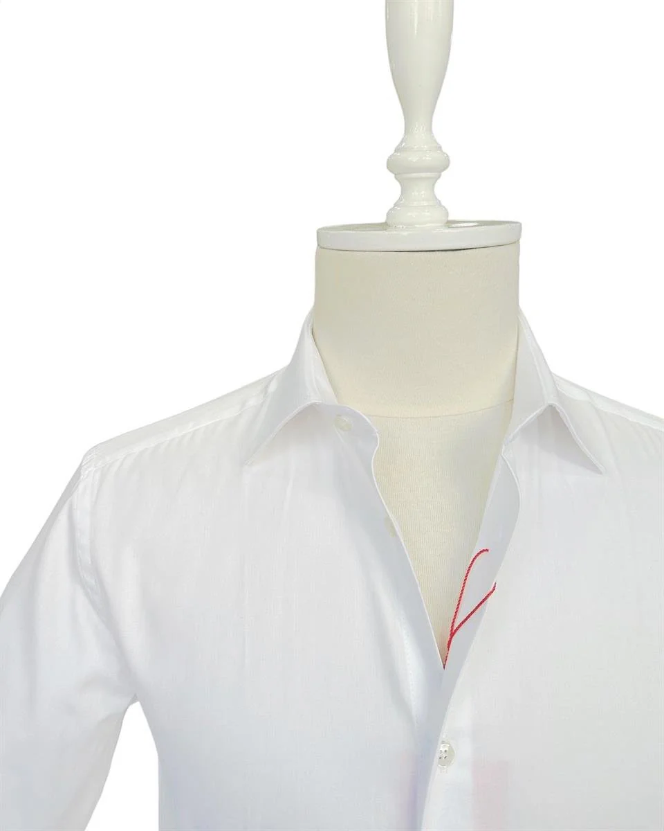 Slim Fit Beyaz %100 Pamuk Saten Gömlek - Image 2