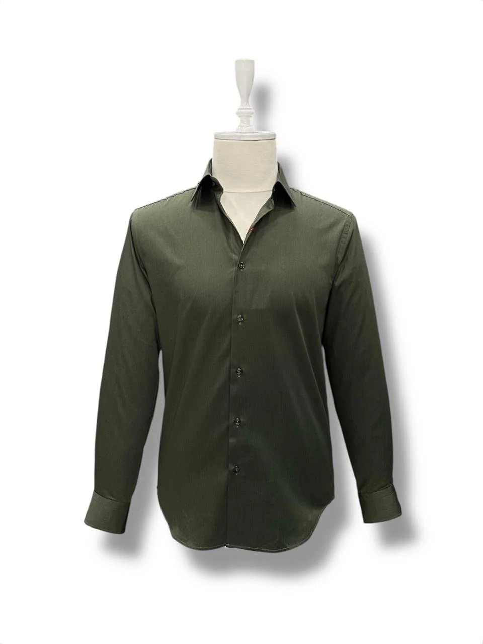 Slim Fit Haki %100 Pamuk Saten Gömlek