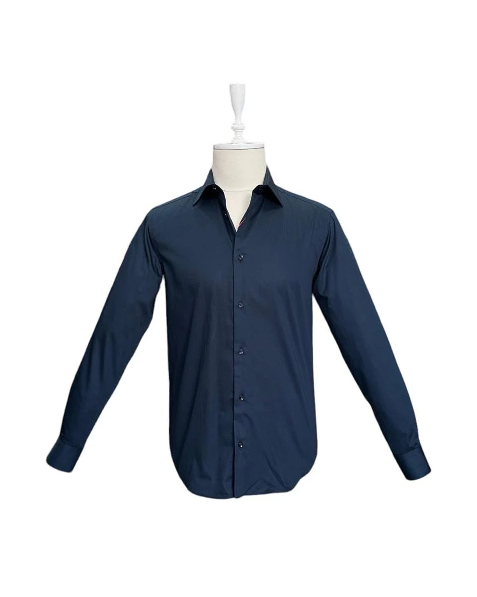 Slim Fit Lacivert %100 Pamuk Saten Gömlek