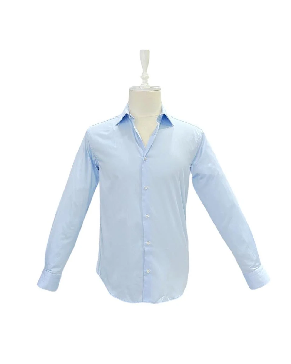 Slim Fit Mavi %100 Pamuk Saten Gömlek