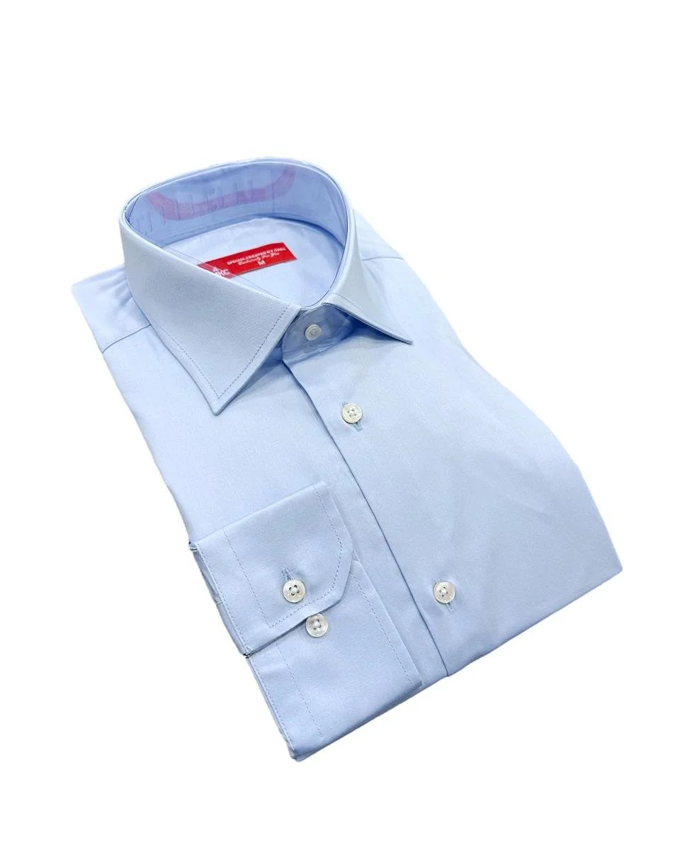 Slim Fit Mavi %100 Pamuk Saten Gömlek - Image 2