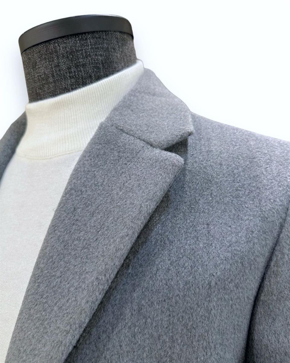 Slim Fit Kaşe Gri Pietro Kaban - Image 4