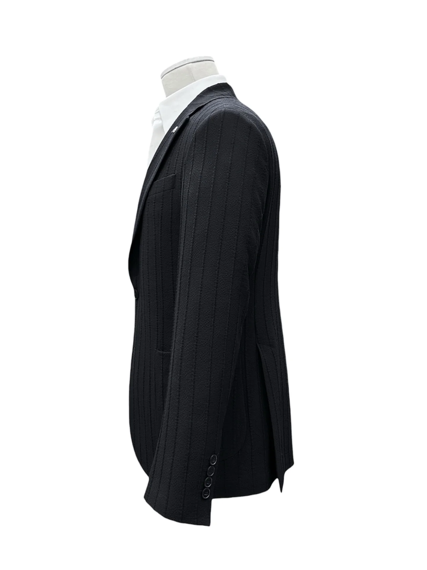 Standart Fit Likralı Torba Cep Siyah Relief Ceket - Image 2