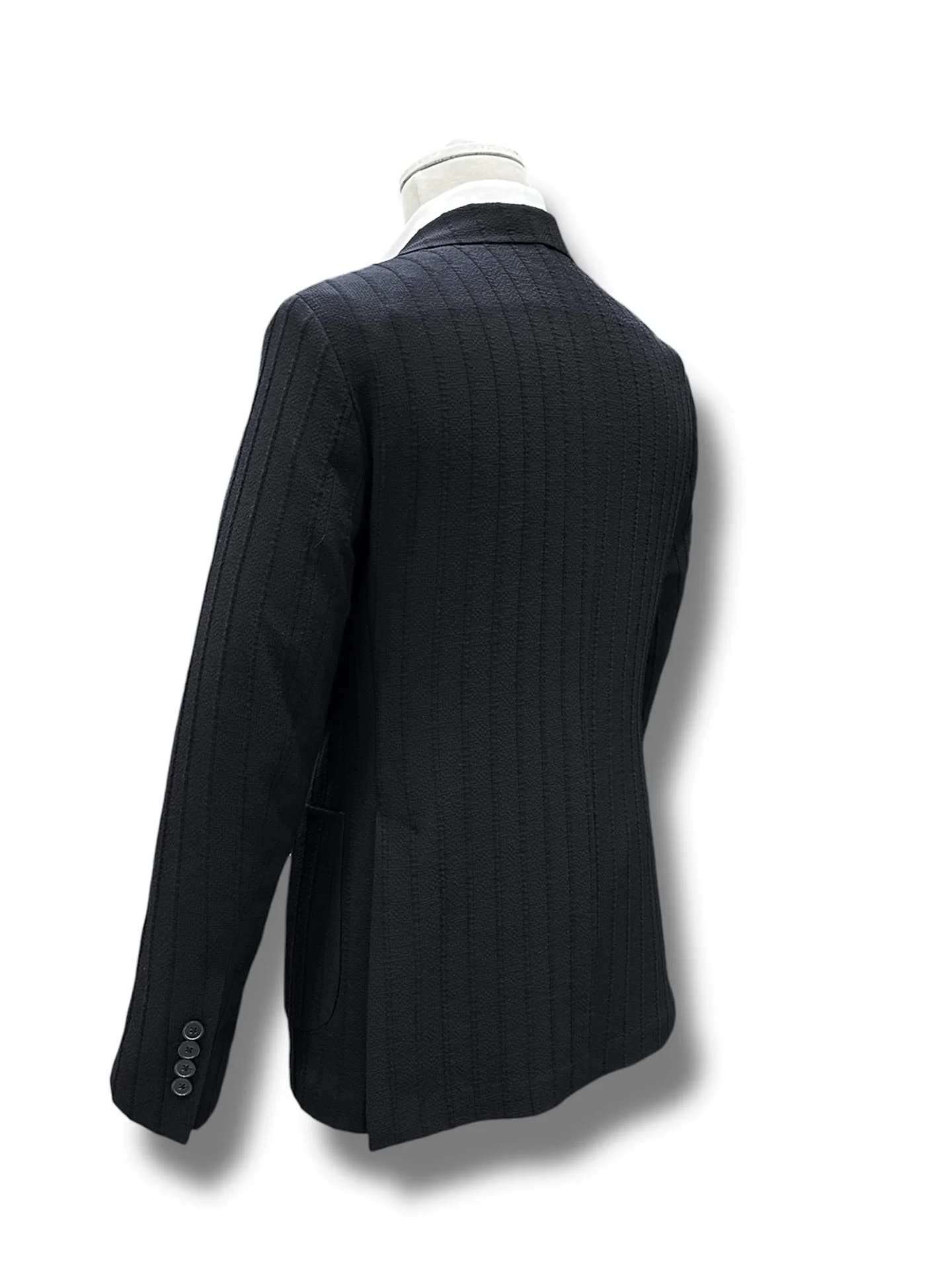 Standart Fit Likralı Torba Cep Siyah Relief Ceket - Image 4