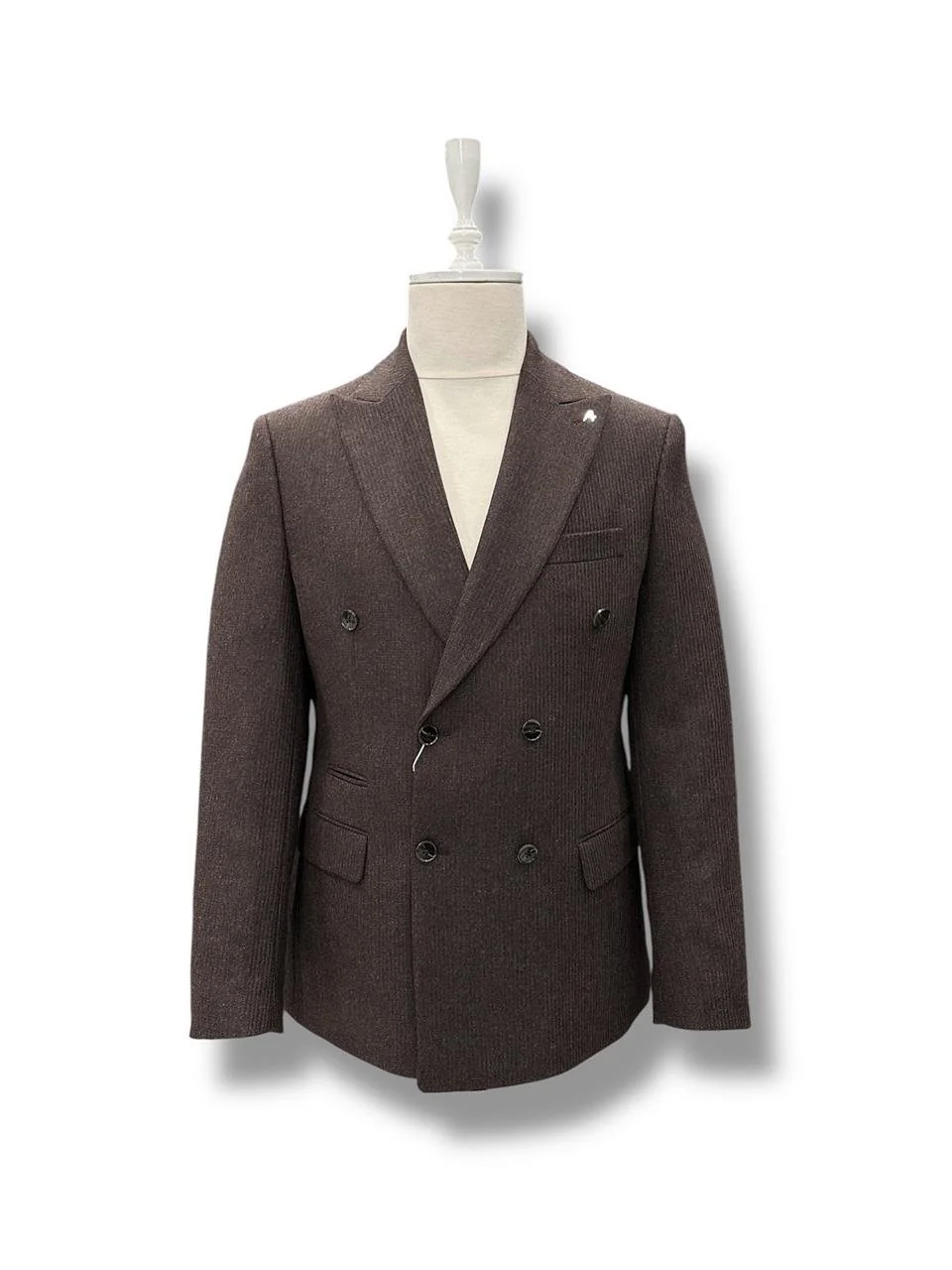 Kahverengi Slim Fit Kruvaze Ceket