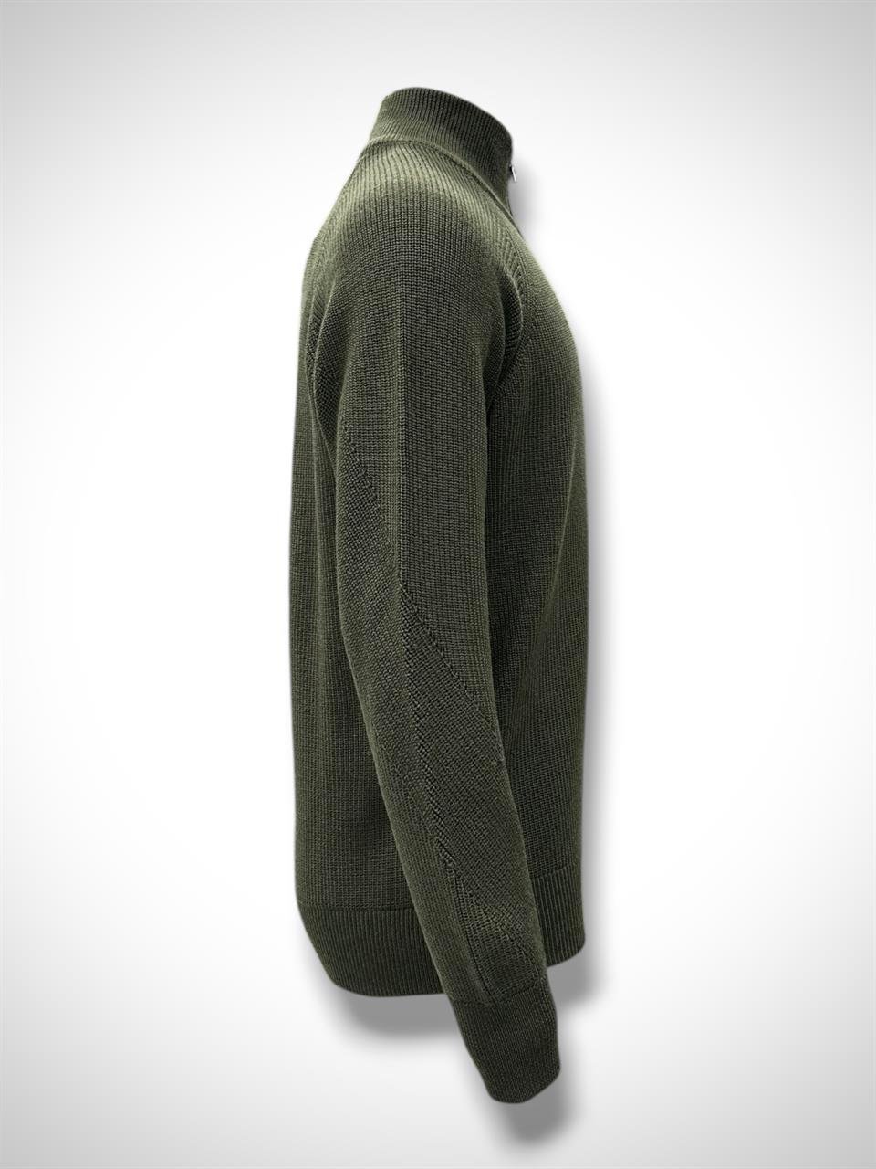 Slim Fit Yün Karışımlı Haki Roux Fermuarlı Triko - Image 3