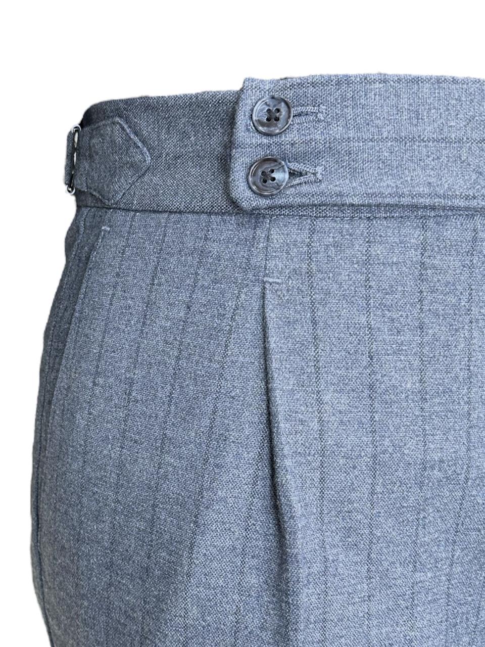 Slim Fit Yün Karışımlı Kruvaze Çizgili Royal Mavi Takım Elbise - Image 4