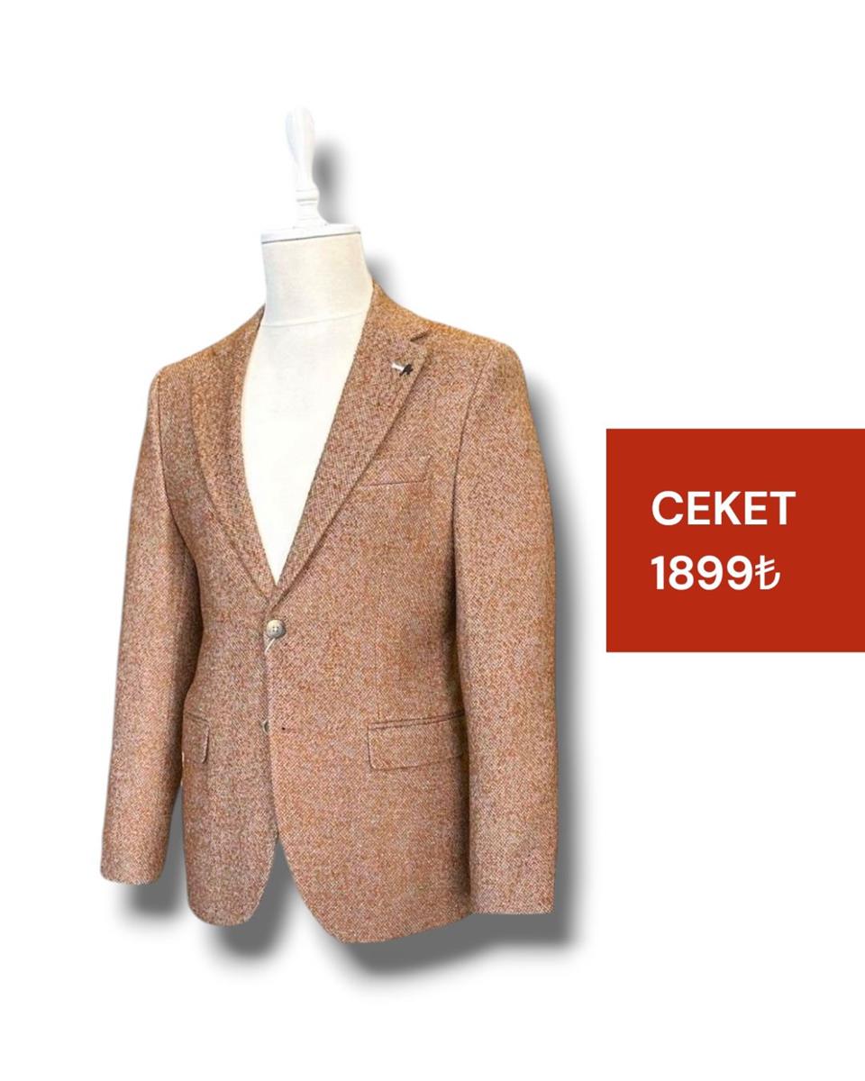 Slim Fit Dokulu Kumaş Taba Sima Ceket
