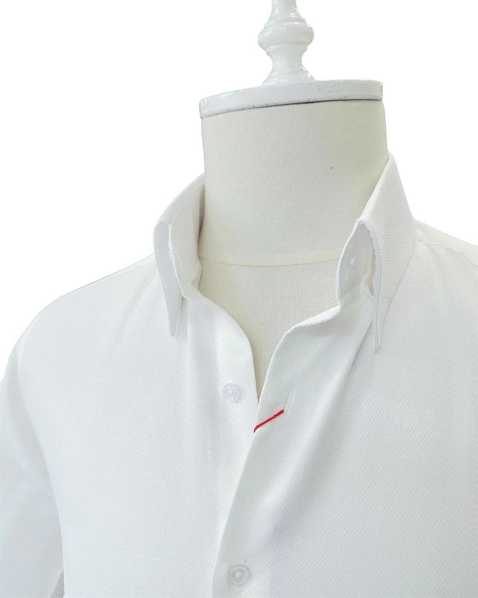 Slim Fit Dik Yaka Gizli Düğmeli Beyaz Swagg Gömlek