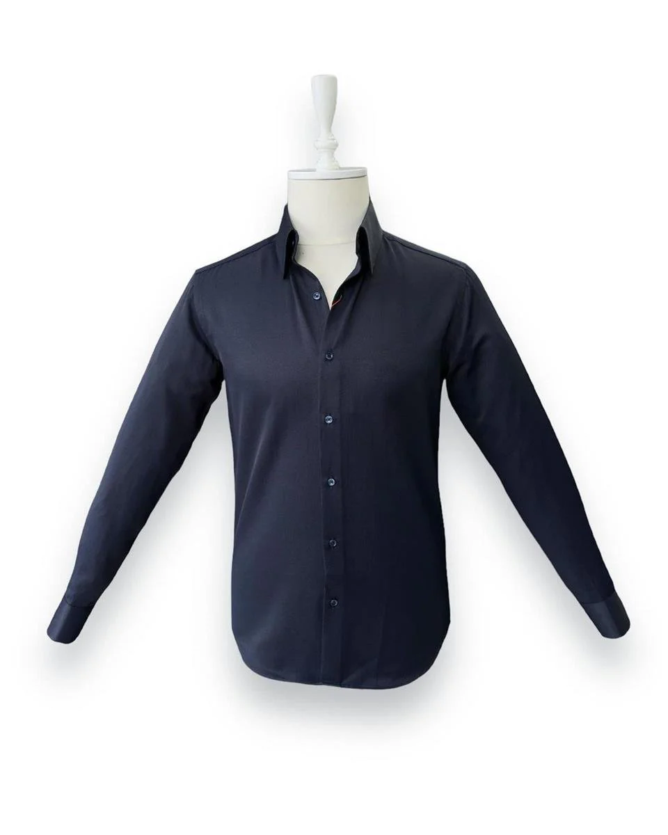 Slim Fit Dik Yaka Gizli Düğmeli Lacivert Swagg Gömlek - Image 2