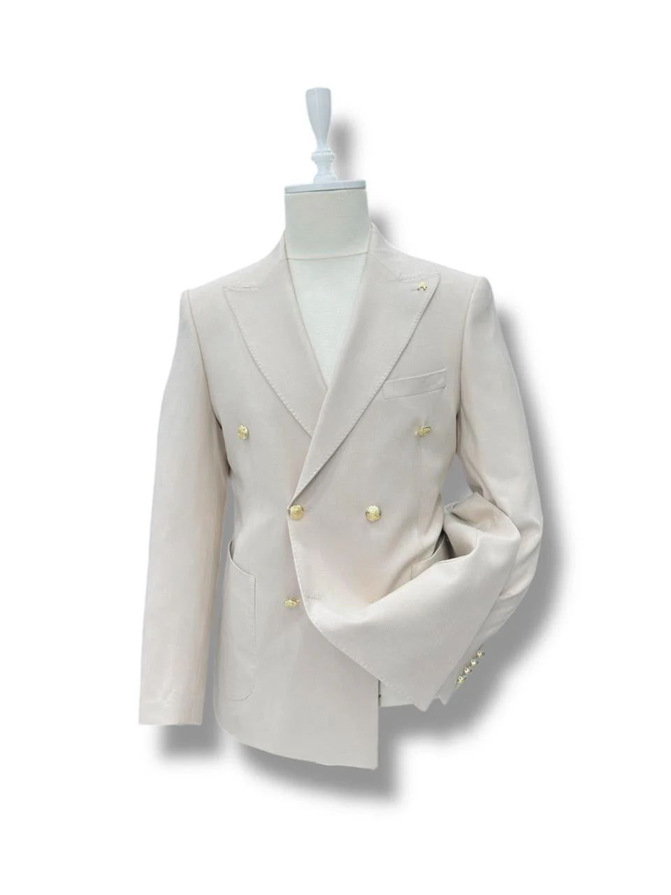 Slim Fit Metal Düğmeli Kruvaze Bej Tailor Ceket