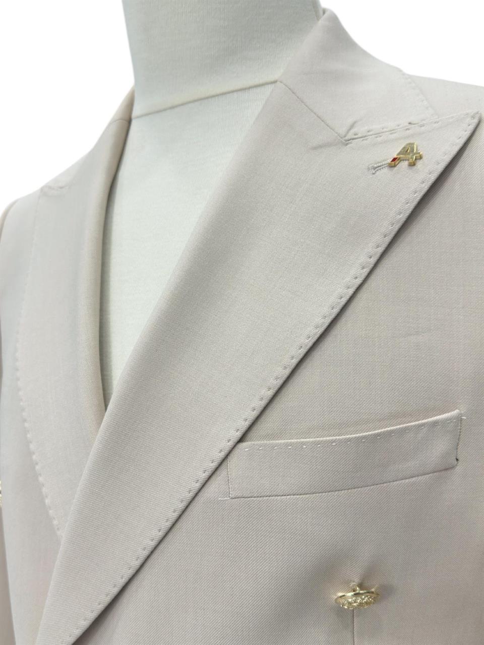 Slim Fit Metal Düğmeli Kruvaze Bej Tailor Ceket - Image 2