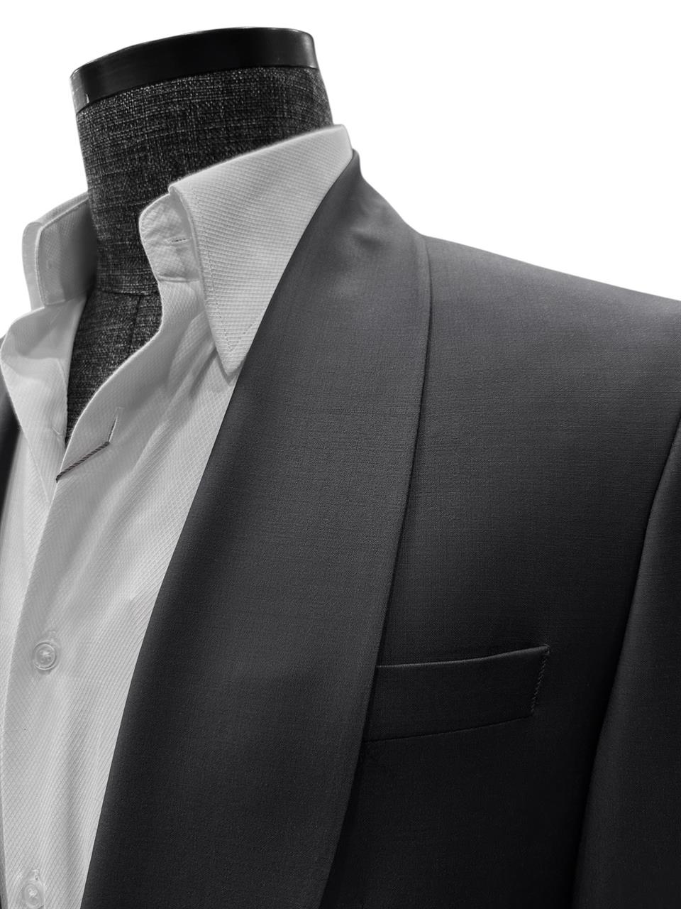 Slim Fit Şal Yaka Çift Yırtmaç Siyah Erkek Yün Valente Takım Elbise - Image 3