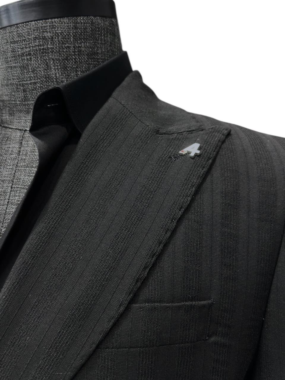 Slim Fit Gölge Çizgili Kruvaze Valerio Takım Elbise - Image 3
